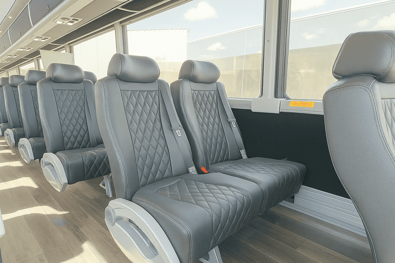 interior of Hemet Minibus Company charter bus